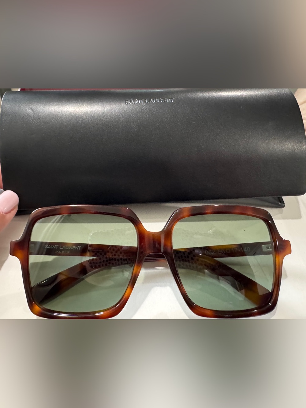 Saint Laurent Tortoiseshell Frame Sunglasses with Green Lenses